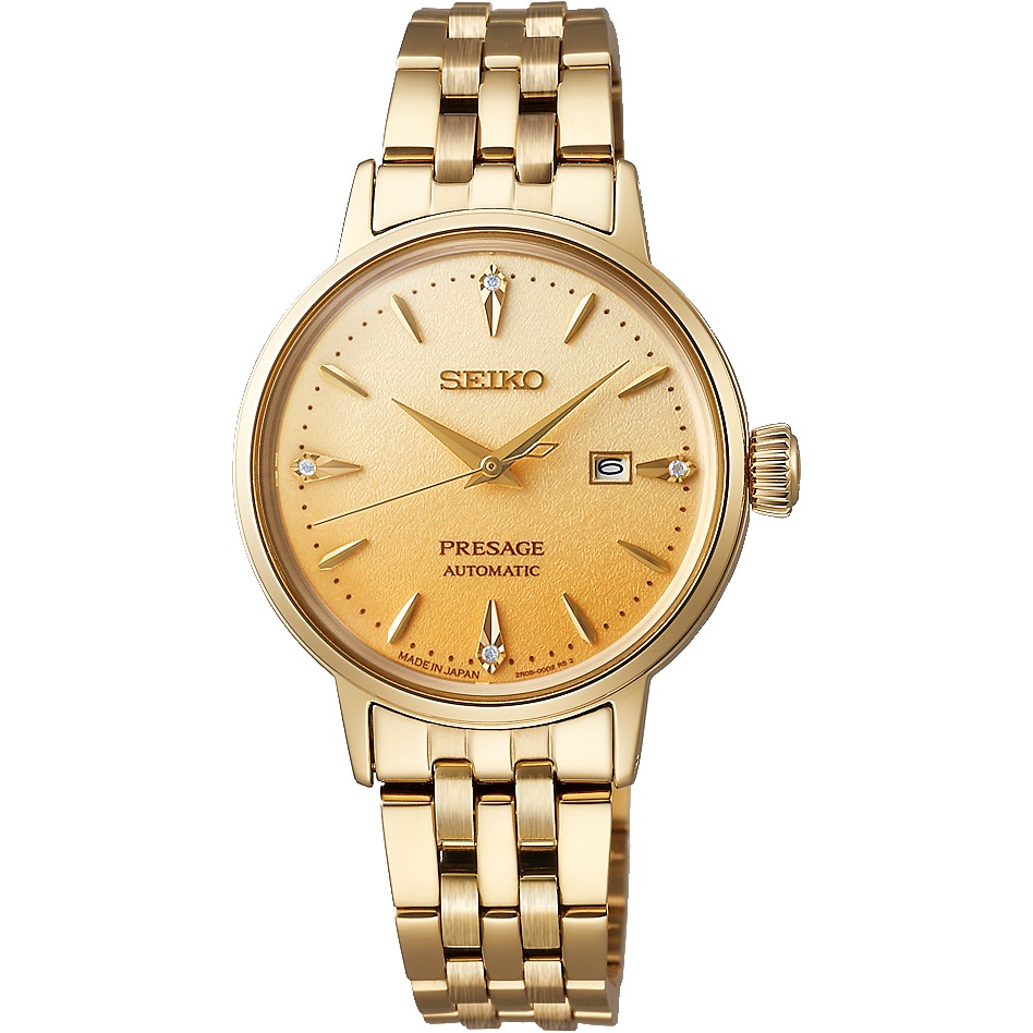 SEIKO Presage Cocktail Time Ladies 'Eggnog' Diamonds Automatic 30.3mm Gold Stainless Steel Bracelet SRE018J1 - 