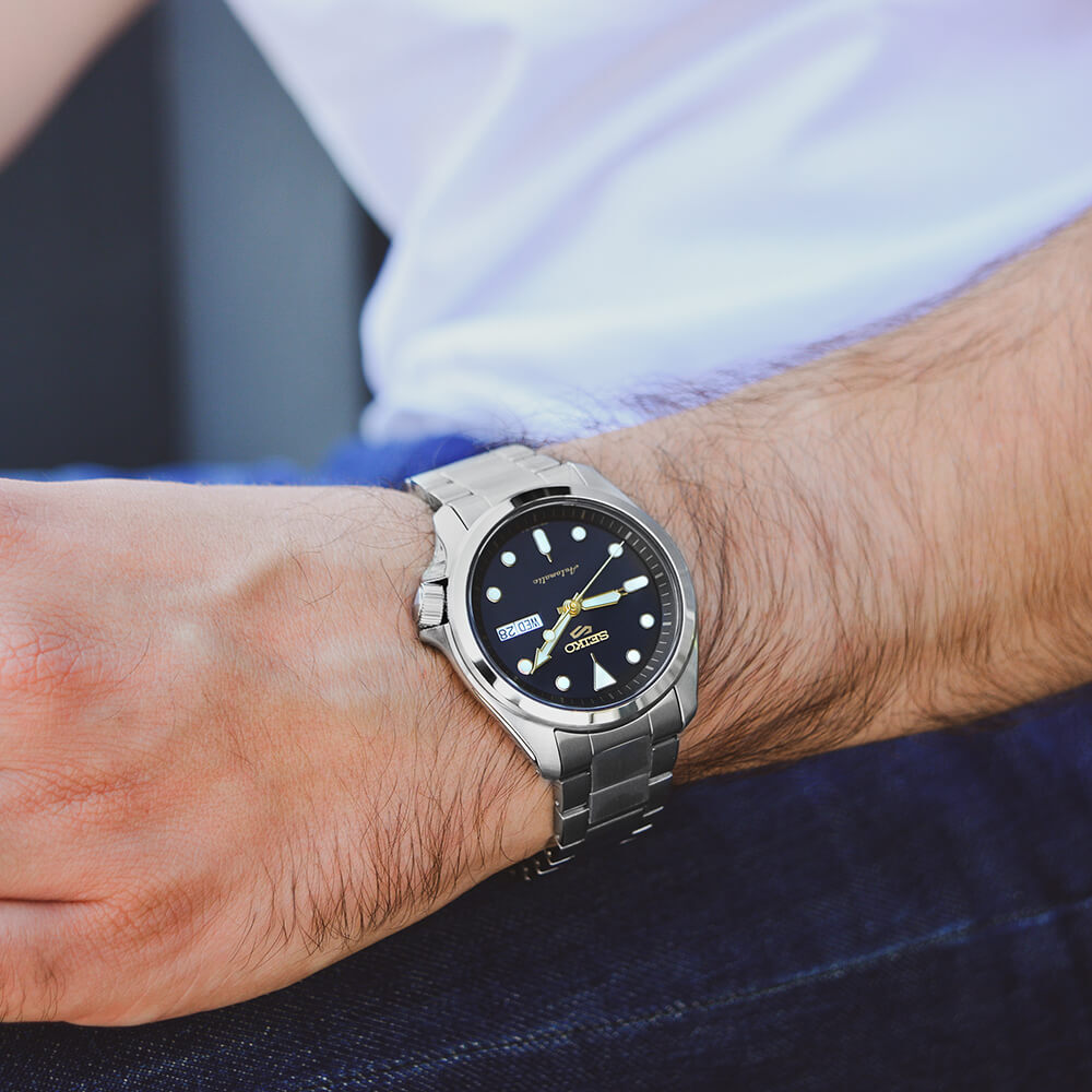 SEIKO 5 Sports Automatic Black Gold Dial 40mm Silver Stainless Steel Bracelet SRPE57K1 - 5