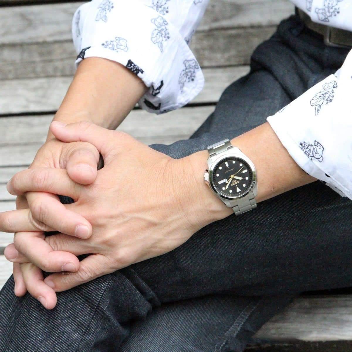 SEIKO 5 Sports Automatic Black Gold Dial 40mm Silver Stainless Steel Bracelet SRPE57K1 - 6