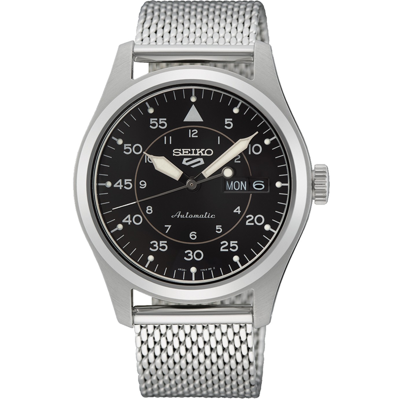 SEIKO 5 Sports Automatic Black Dial 39.4mm Silver Stainless Steel Bracelet SRPH23K1F - 