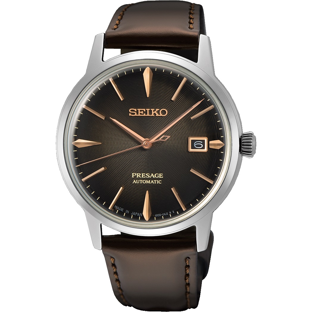 SEIKO Presage Cocktail Time 'The Irish Coffee' Automatic 39.52mm Silver Stainless Steel Brown Leather Strap SRPJ17J1 - 