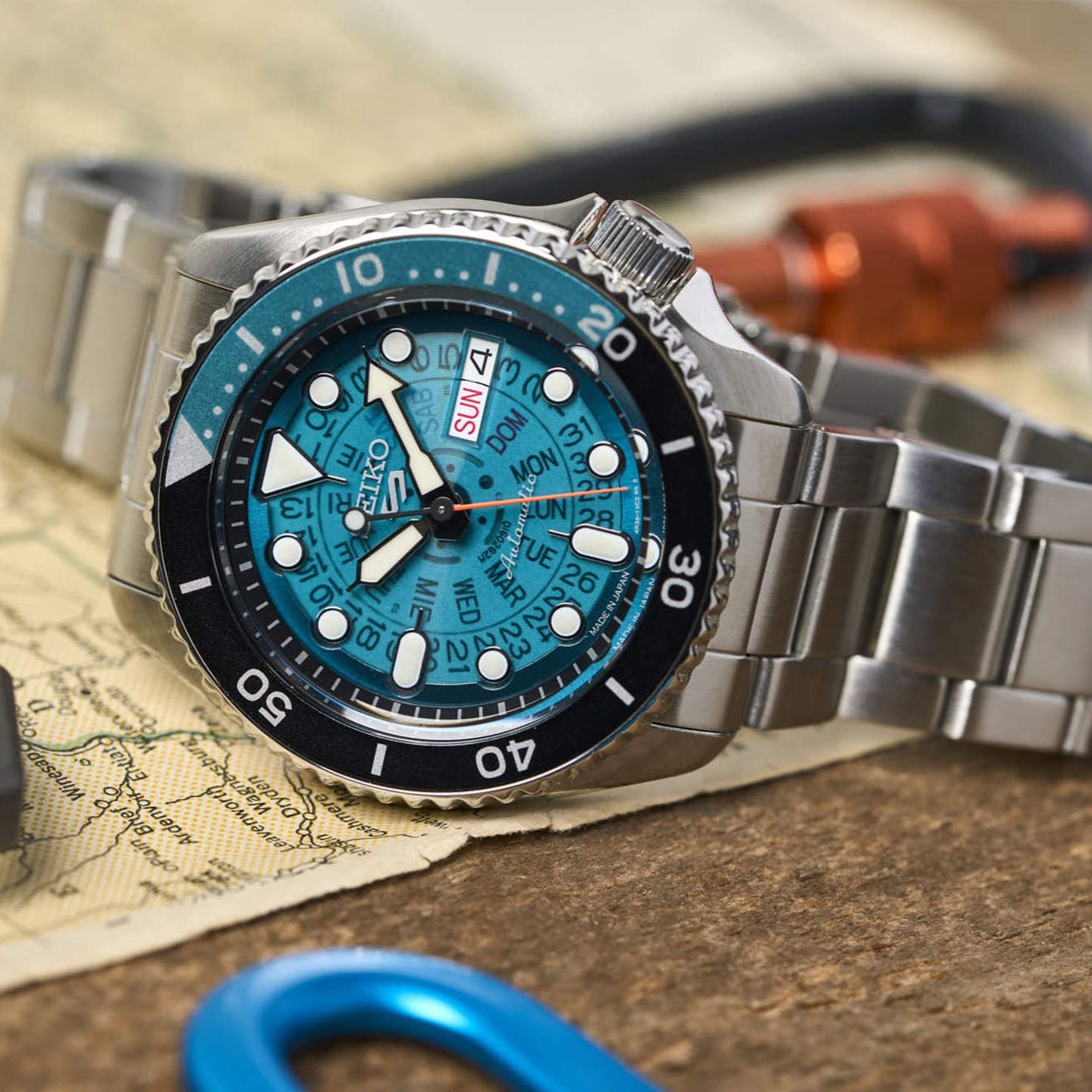 SEIKO 5 Sports Automatic SKX "Skeleton Style" Turqoise Dial 42.5mm Silver Stainless Steel Bracelet SRPJ45K1J - 4