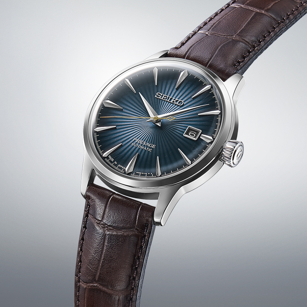 SEIKO Presage Cocktail Time ‘Midnight Blue Moon’ Automatic 40.5mm Silver Stainless Steel Brown Leather Strap SRPK15J1 - 3