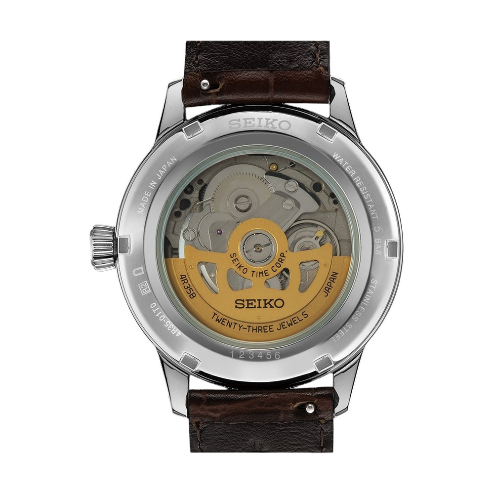 SEIKO Presage Cocktail Time ‘Midnight Blue Moon’ Automatic 40.5mm Silver Stainless Steel Brown Leather Strap SRPK15J1 - 4