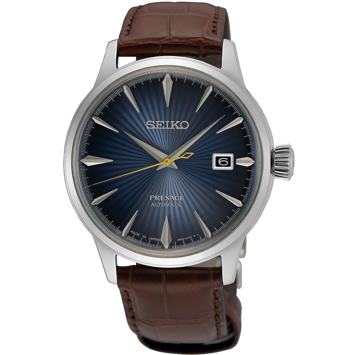 SEIKO Presage Cocktail Time ‘Midnight Blue Moon’ Automatic 40.5mm Silver Stainless Steel Brown Leather Strap SRPK15J1 - 