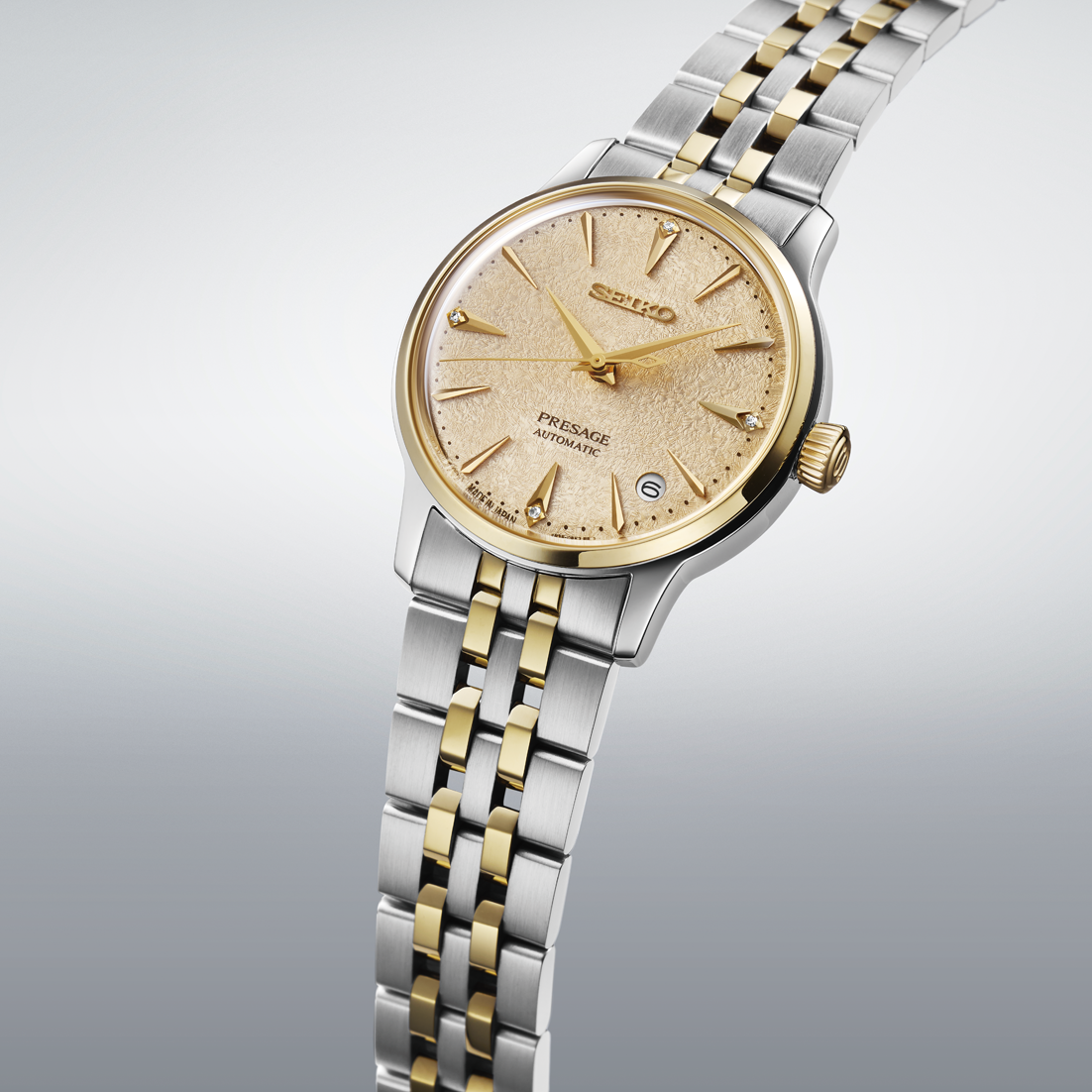 SEIKO Presage Cocktail Time Ladies 'Frozen Daiquiri' Diamonds Automatic 34mm Two Tone Gold Stainless Steel Bracelet SRPL64J1 - 