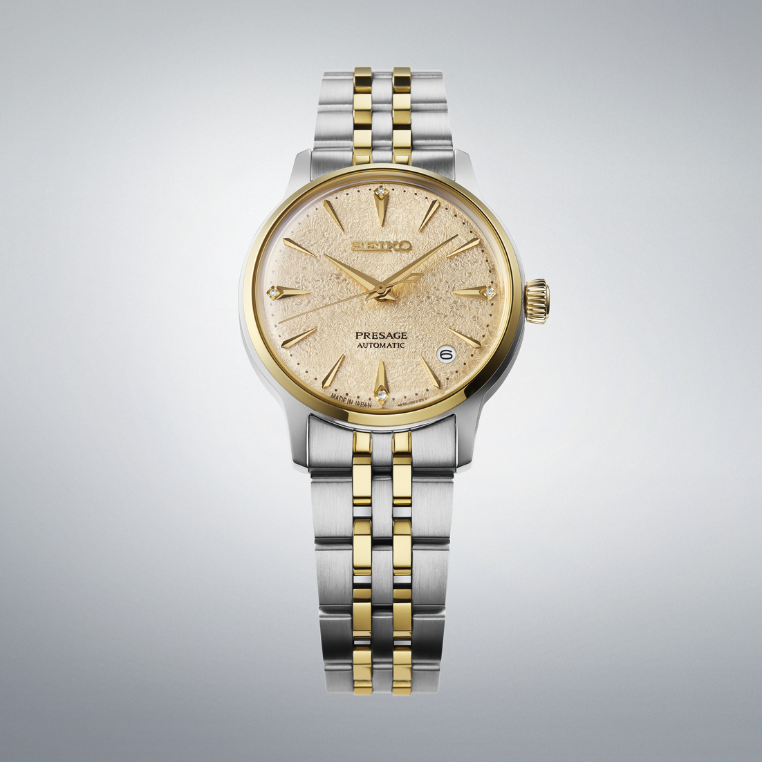SEIKO Presage Cocktail Time Ladies 'Frozen Daiquiri' Diamonds Automatic 34mm Two Tone Gold Stainless Steel Bracelet SRPL64J1 - 3