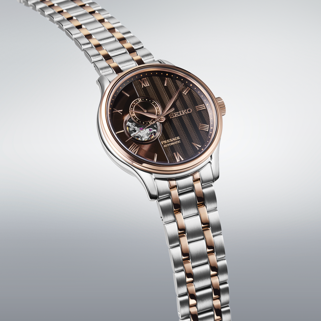 SEIKO Presage ‘Japanese Zen Gardens’ Open Heart Automatic Brown Dial 41.8mm Two Tone Rose Gold Stainless Steel Bracelet SSA466J1 - 5