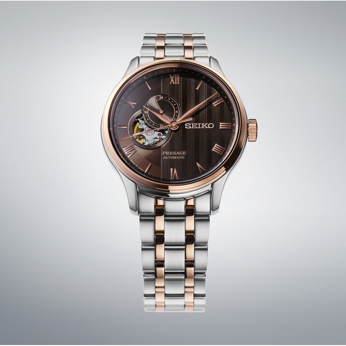 SEIKO Presage ‘Japanese Zen Gardens’ Open Heart Automatic Brown Dial 41.8mm Two Tone Rose Gold Stainless Steel Bracelet SSA466J1 - 6