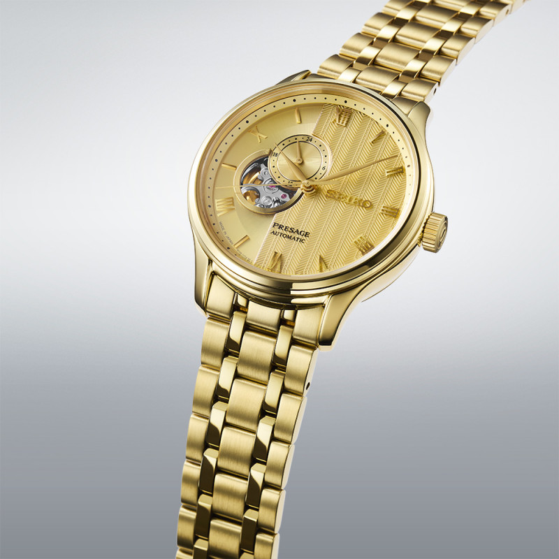 SEIKO Presage ‘Japanese Zen Gardens’ Open Heart Automatic Gold Dial 41.8mm Gold Stainless Steel Bracelet SSA468J1 - 4