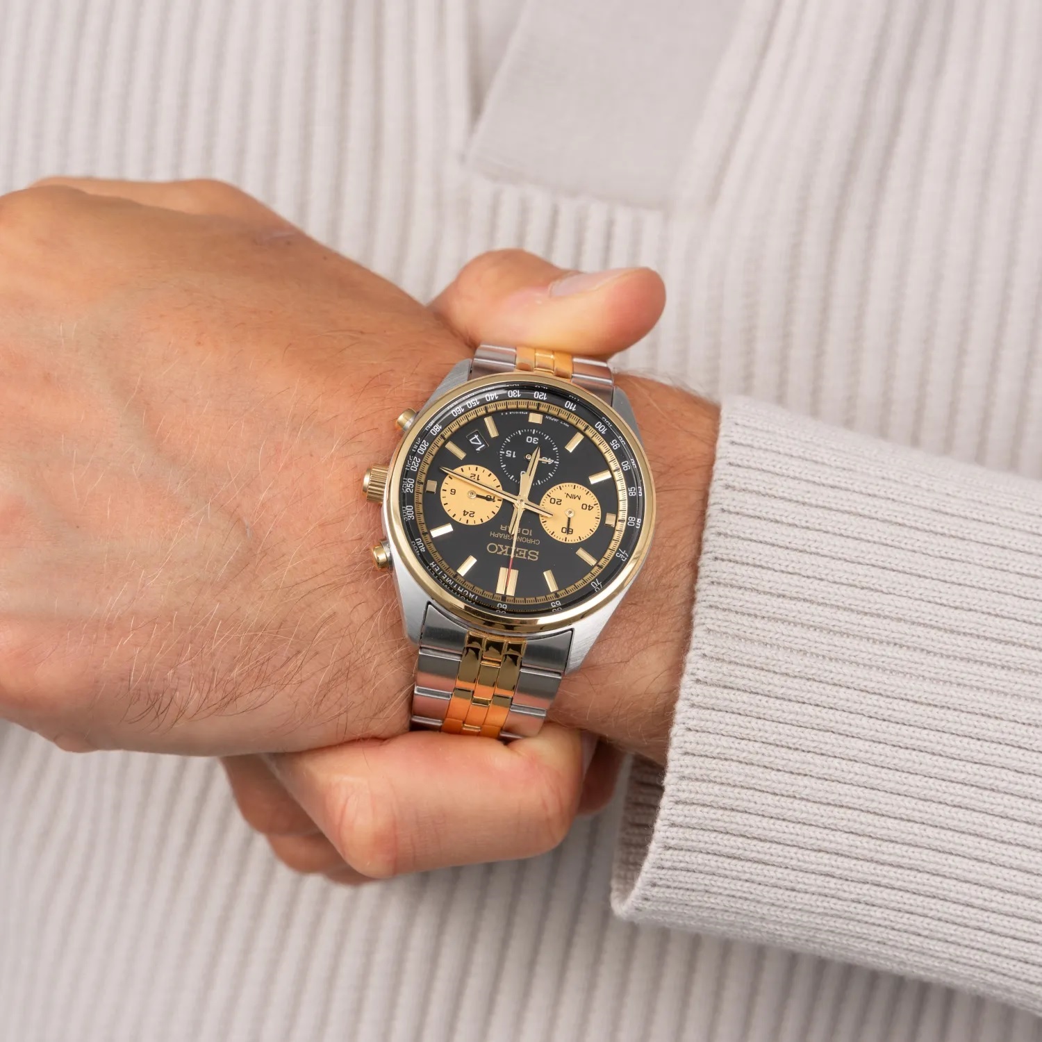SEIKO Conceptual Series Chronograph Black Dial 41.5mm Two Tone Gold and Silver Stainless Steel Bracelet SSB430P1 - 