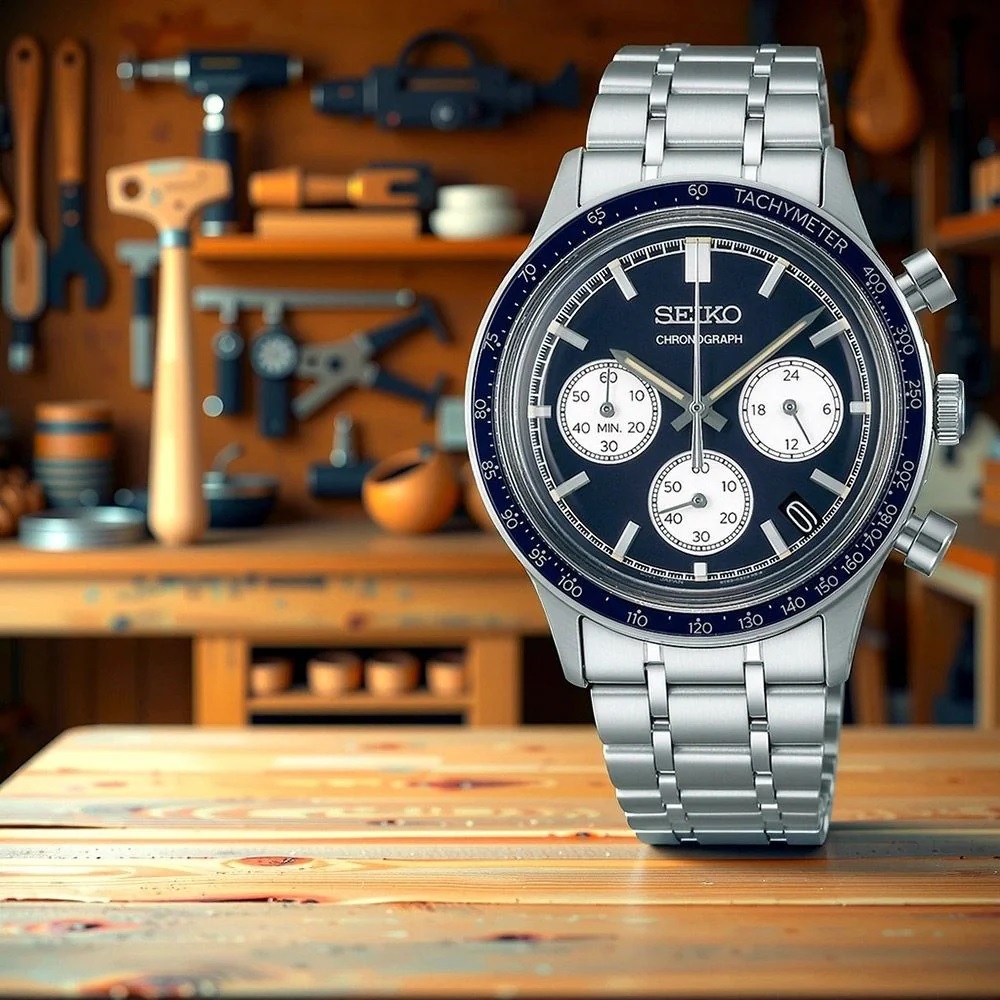 SEIKO Racing Sports Chronograph Blue Dial 38.7mm Silver Stainless Steel Bracelet SSB477P1 - 7