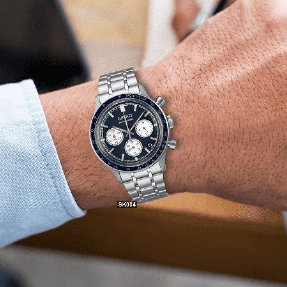 SEIKO Racing Sports Chronograph Blue Dial 38.7mm Silver Stainless Steel Bracelet SSB477P1 - 