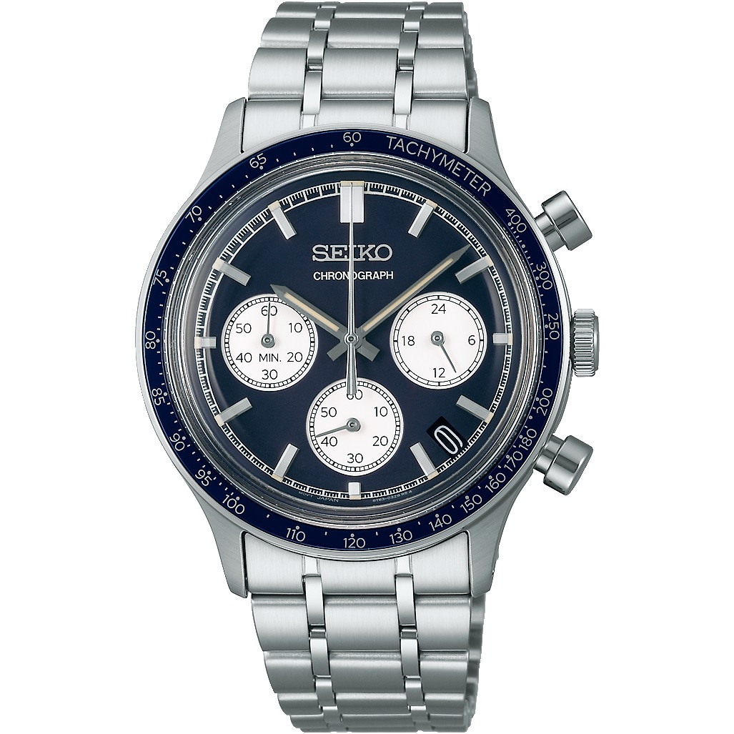 SEIKO Racing Sports Chronograph Blue Dial 38.7mm Silver Stainless Steel Bracelet SSB477P1 - 