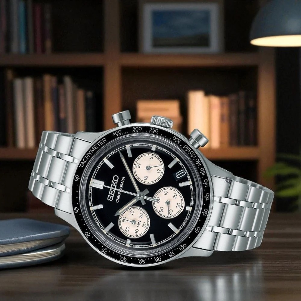 SEIKO Racing Sports Chronograph Black Dial 38.7mm Silver Stainless Steel Bracelet SSB479P1 - 4