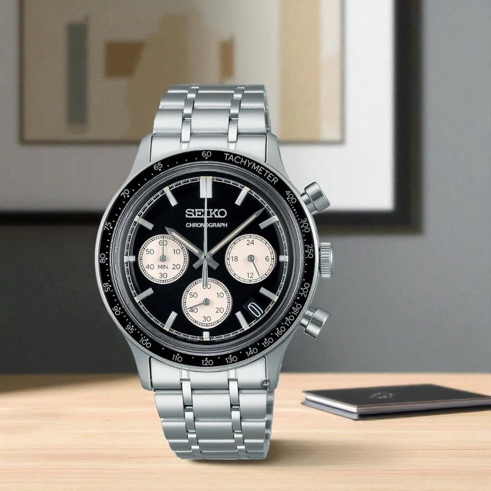 SEIKO Racing Sports Chronograph Black Dial 38.7mm Silver Stainless Steel Bracelet SSB479P1 - 5