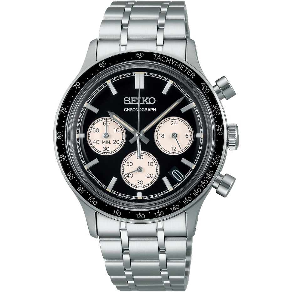 SEIKO Racing Sports Chronograph Black Dial 38.7mm Silver Stainless Steel Bracelet SSB479P1 - 