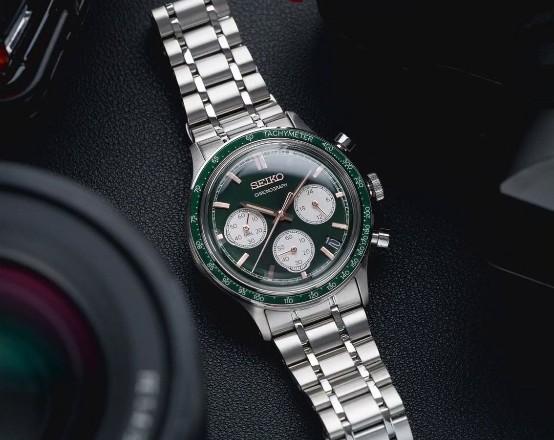 SEIKO Racing Sports Chronograph Green Rose Gold Dial 38.7mm Silver Stainless Steel Bracelet SSB481P1 - 3