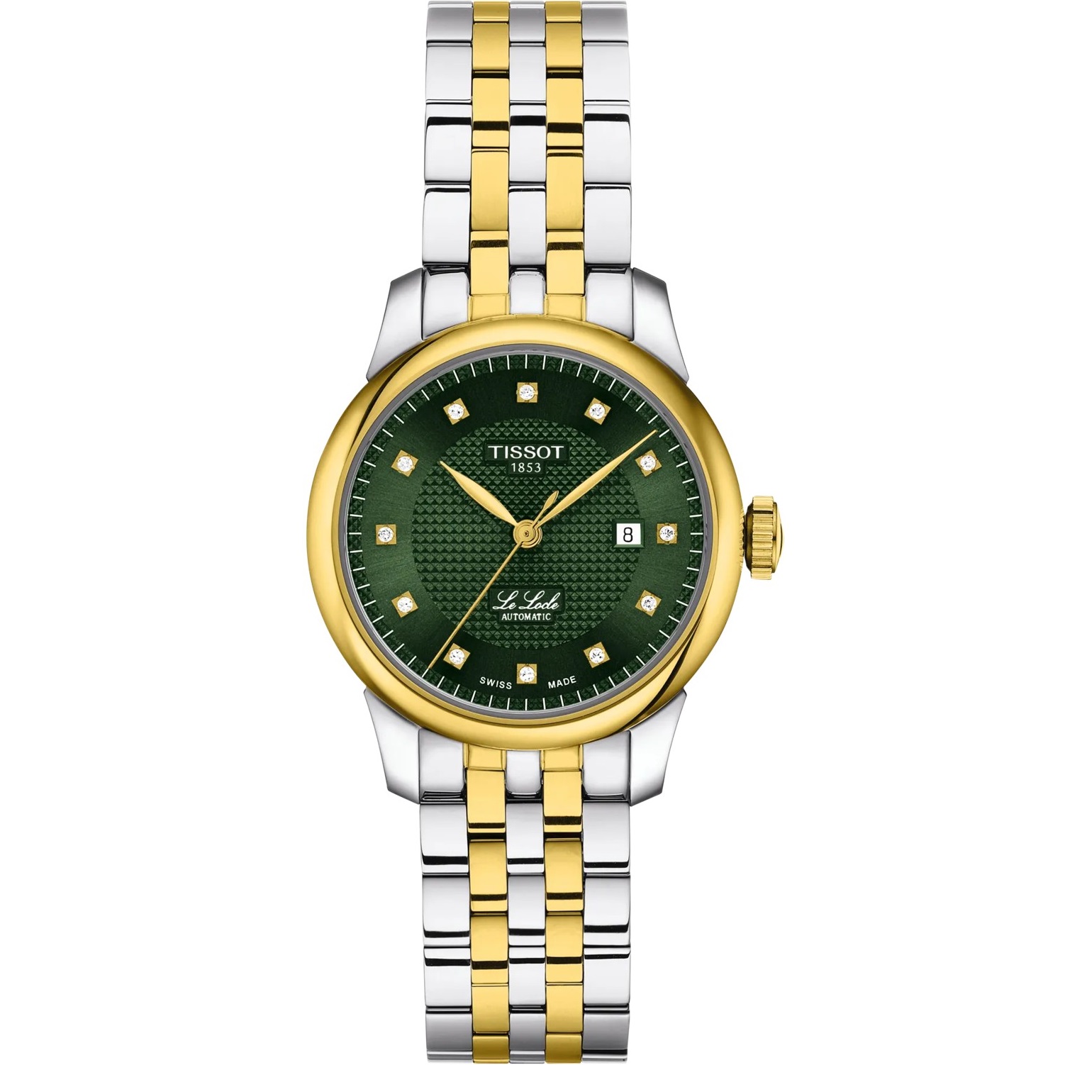 TISSOT Le Locle Lady's Automatic Green Dial with Diamonds 29mm Two Tone Gold Stainless Steel Bracelet T006.207.22.096.01 - 