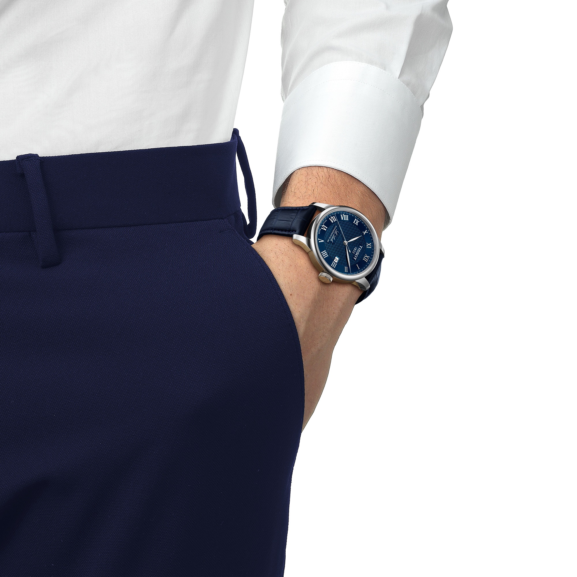 TISSOT Le Locle Powermatic 80 Blue Dial 39.3mm Silver Stainless Steel Blue Leather Strap T006.407.16.043.00 - 