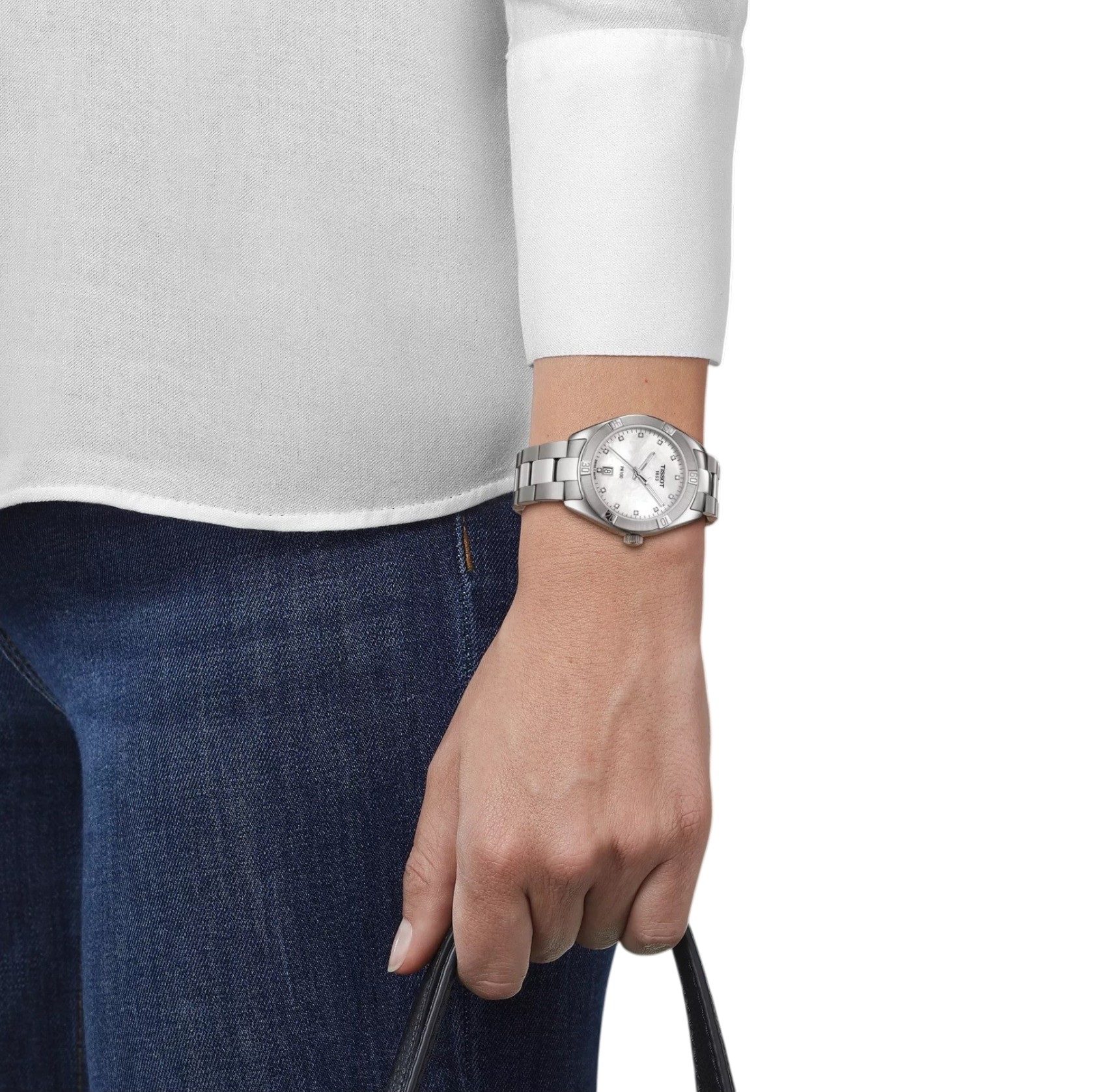 TISSOT PR 100 Sport Chic Lady's Diamonds Three Hands 36mm Silver Stainless Steel Bracelet T101.910.11.116.00 - 