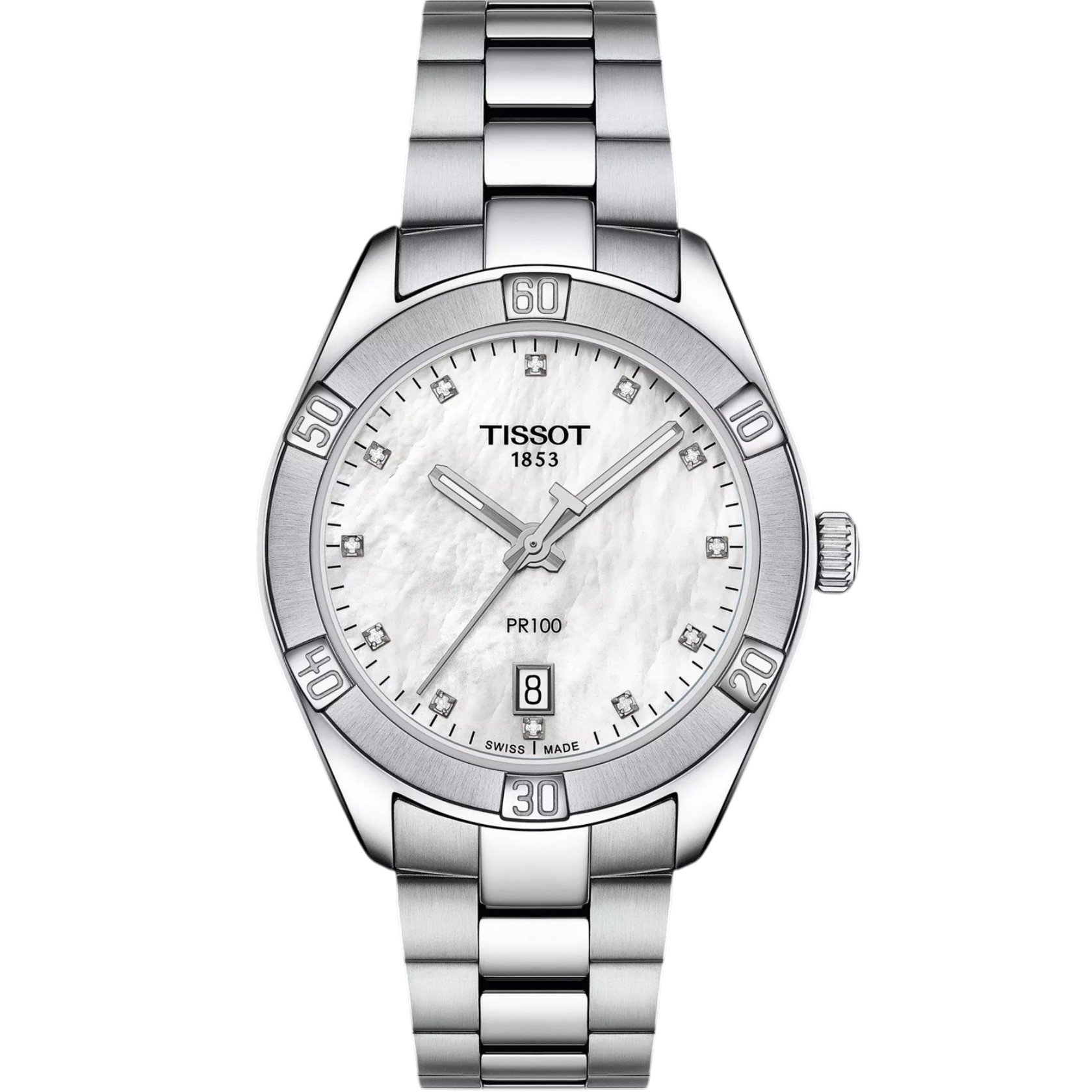 TISSOT PR 100 Sport Chic Lady's Diamonds Three Hands 36mm Silver Stainless Steel Bracelet T101.910.11.116.00 - 