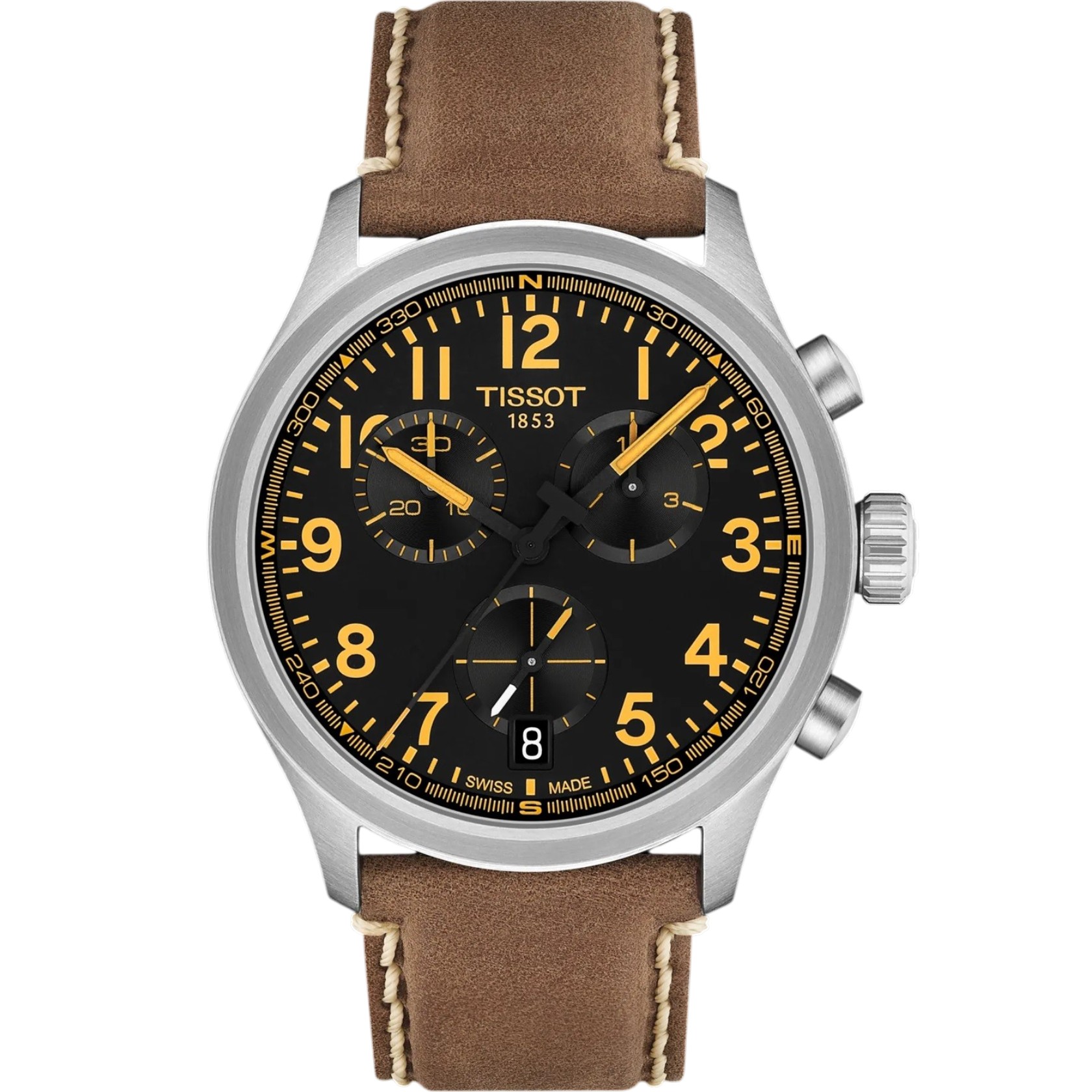 TISSOT L Vintage Chronograph Black Dial 42mm Gray Stainless Steel Brown Leather Strap T116.417.16.052.01 - 