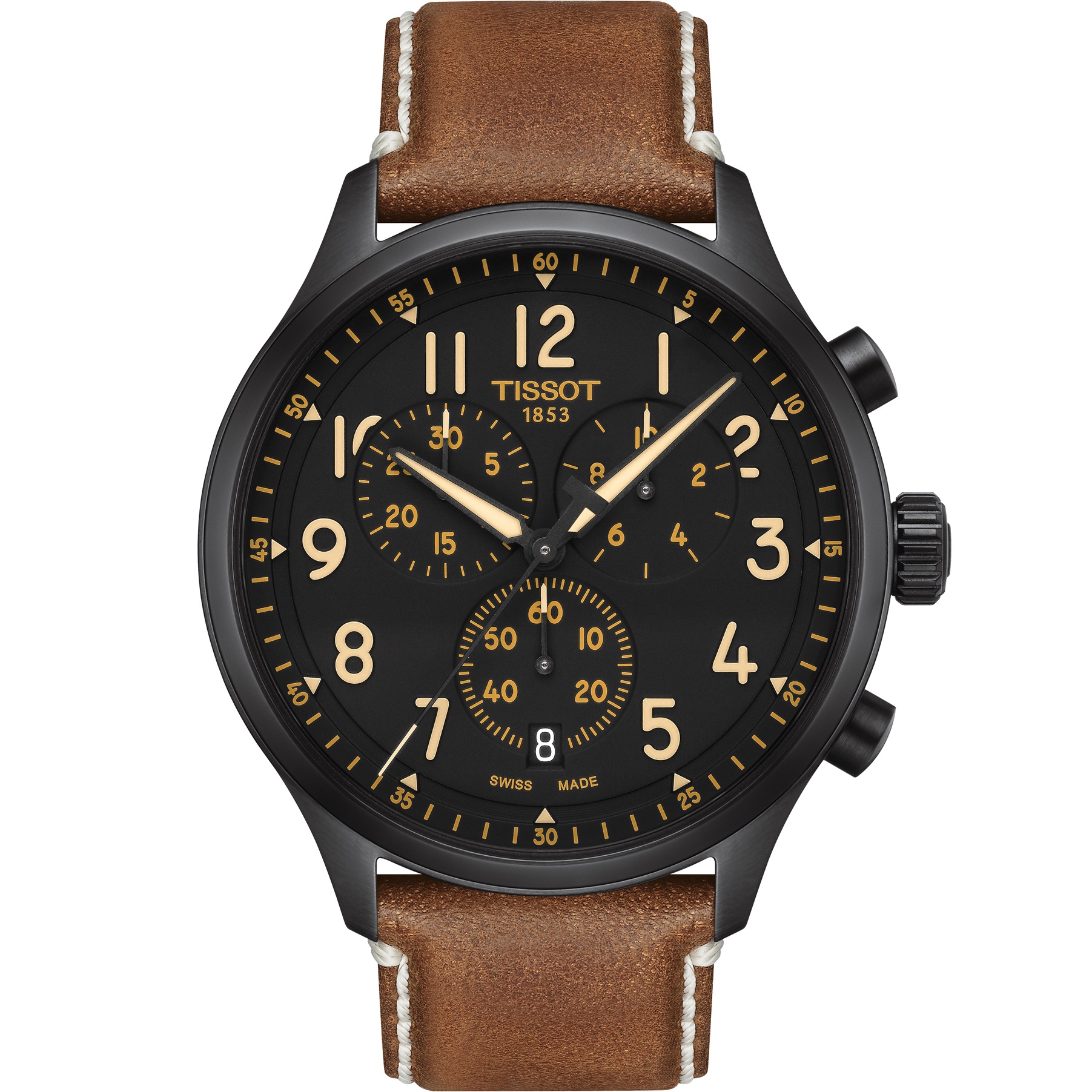 TISSOT XL Vintage Chronograph Black Dial 45mm Black Stainless Steel Brown Leather Strap T116.617.36.052.03 - 