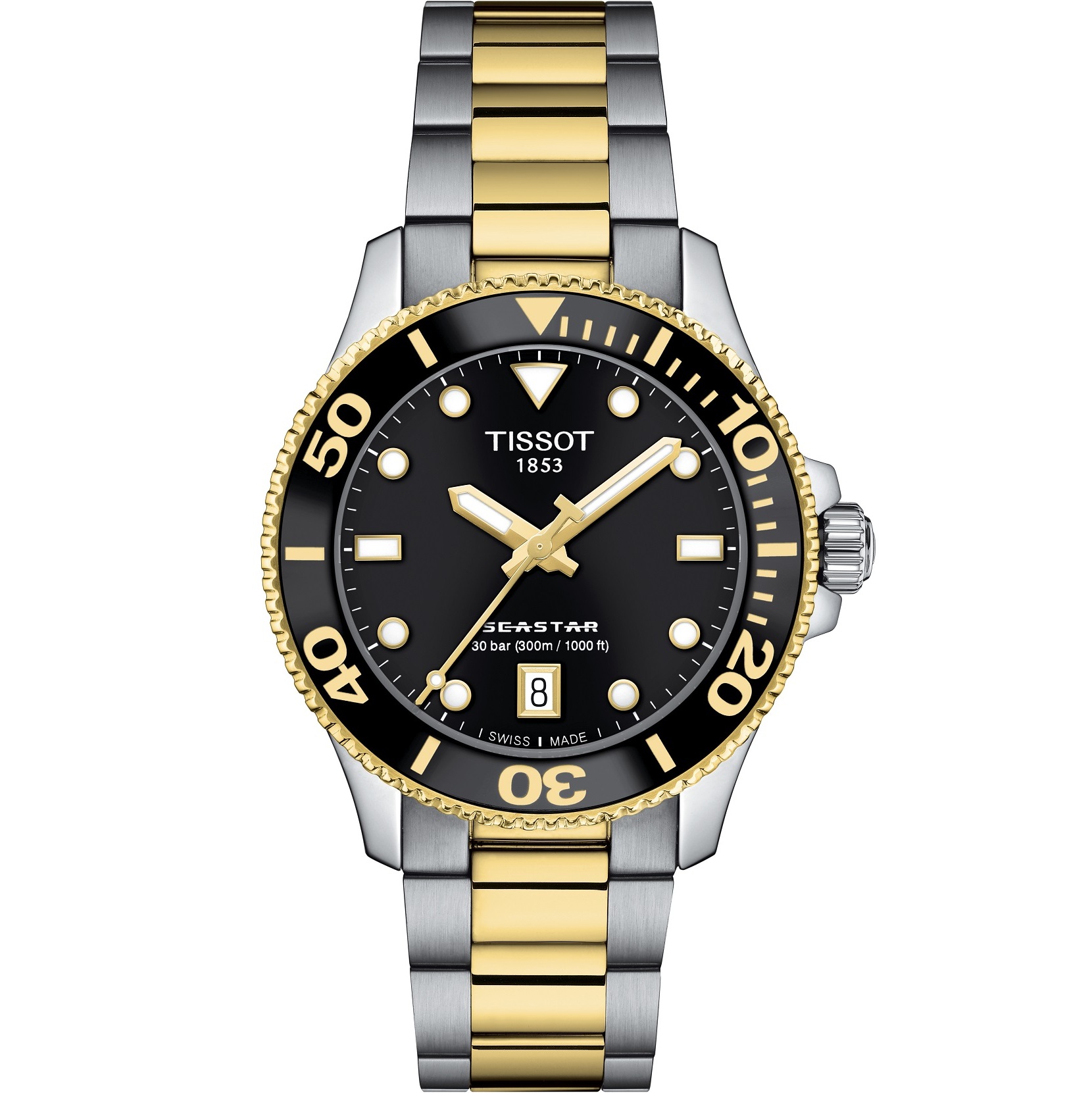 TISSOT Seastar 1000 Quartz Black Dial 36mm Two Tone Gold Stainless Steel Bracelet T120.210.22.051.00 - 