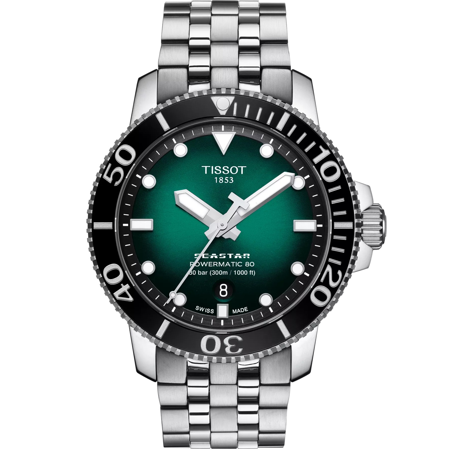 TISSOT Seastar 1000 Powermatic 80 Green Dial 43mm Silver Stainless Steel Bracelet T120.407.11.091.01 - 