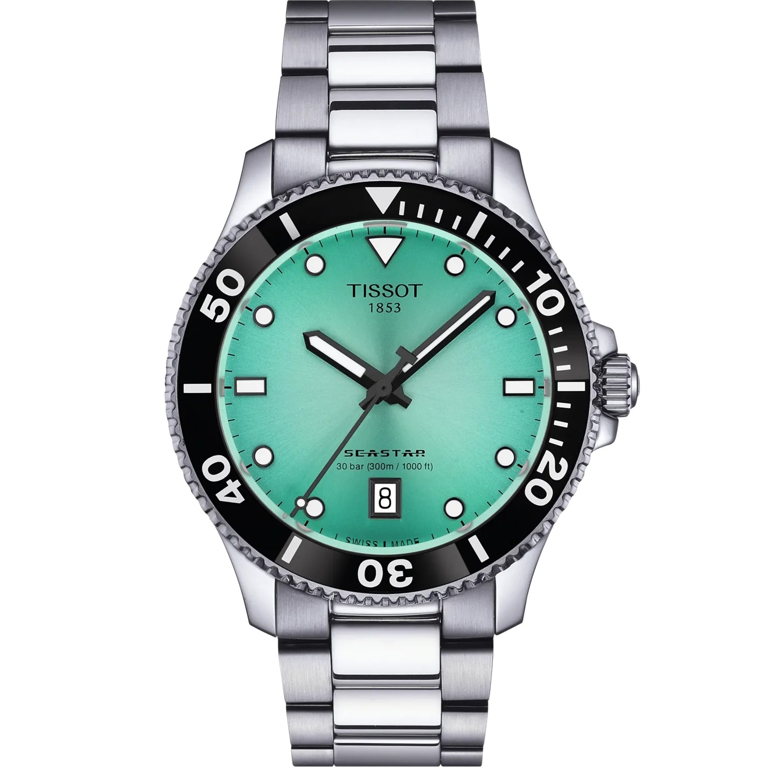 TISSOT Seastar 1000 Quartz Turquoise Dial 40mm Silver Stainless Steel Bracelet T120.410.11.091.00 - 