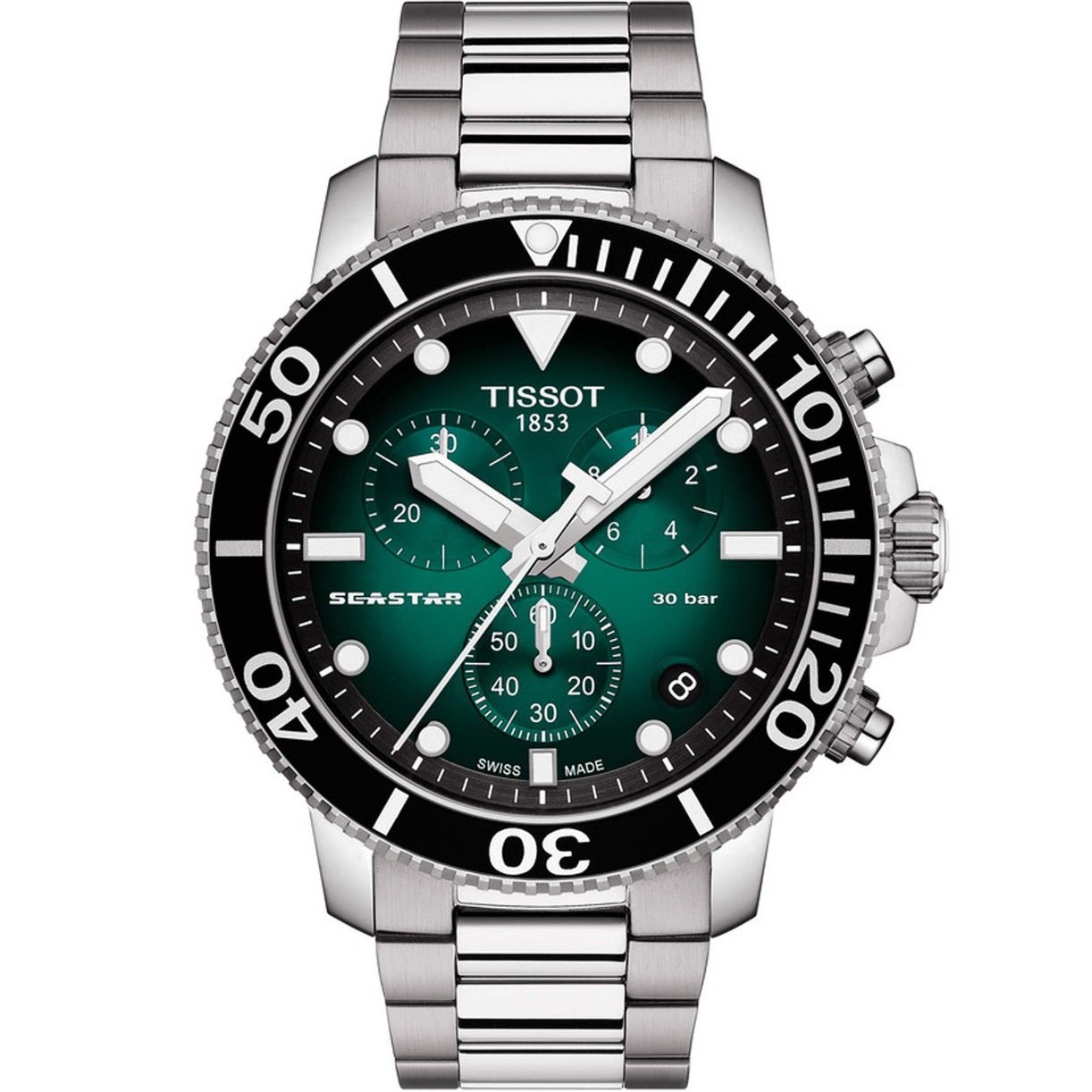 TISSOT Seastar 1000 Chronograph Green Dial 45.5mm Silver Stainless Steel Bracelet T120.417.11.091.01 - 1