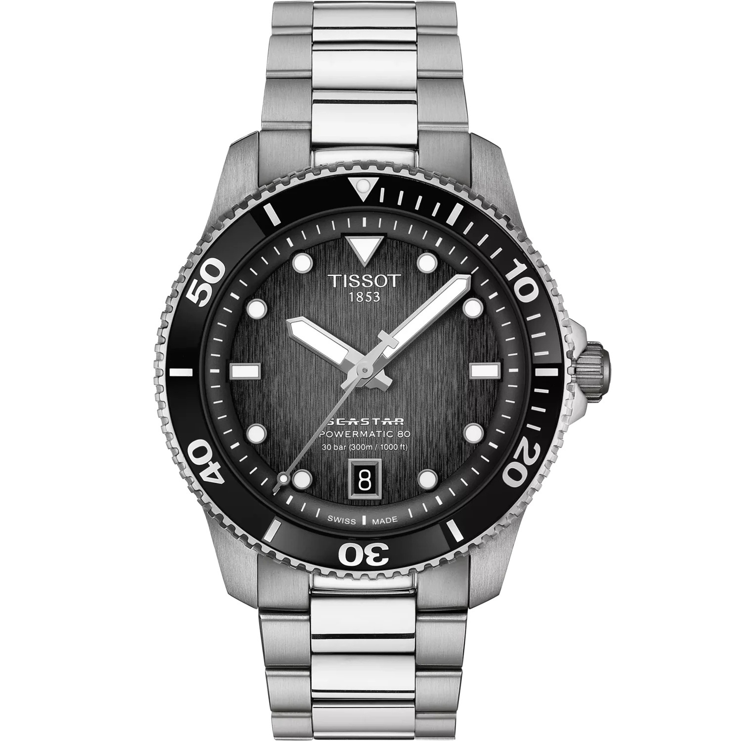 TISSOT Seastar 1000 Powermatic 80 Graded Grey-Black Dial 40mm Silver Stainless Steel Bracelet T120.807.11.051.00 - 