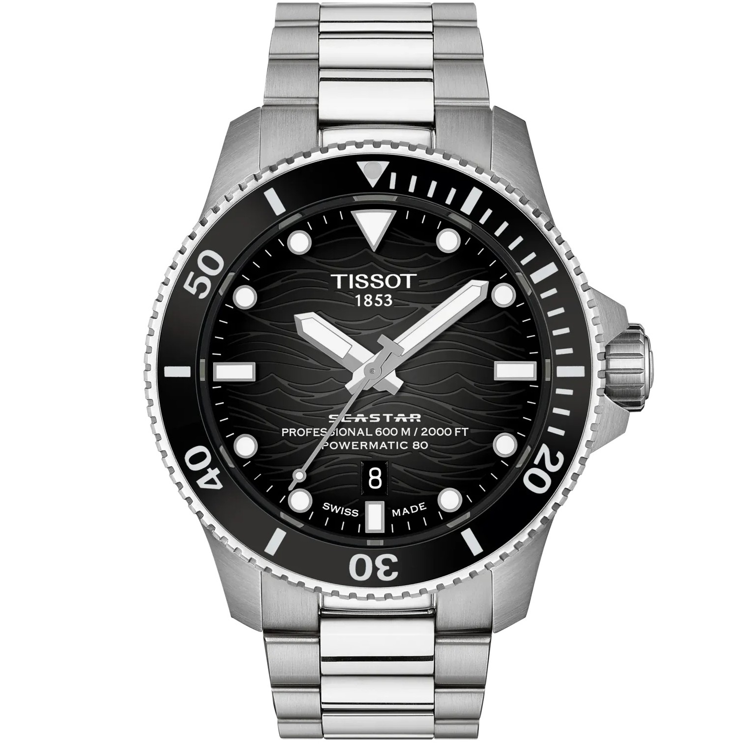 TISSOT Seastar 2000 Professional Powermatic 80 Black Dial 44mm Silver Stainless Steel Bracelet T120.907.11.051.00 - 