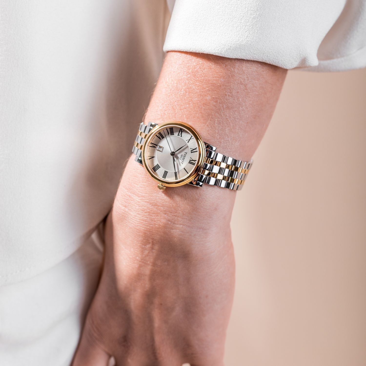 TISSOT Carson Silver Dial 30mm Two Tone Gold Stainless Steel Bracelet T122.210.22.033.00 - 