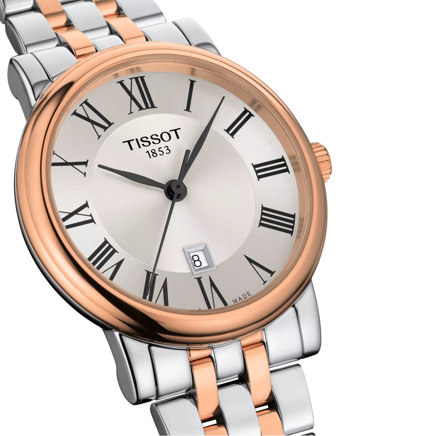 TISSOT Carson Silver Dial 30mm Two Tone Rose Gold Stainless Steel Bracelet T122.210.22.033.01 - 
