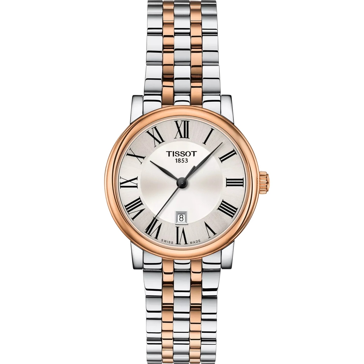 TISSOT Carson Silver Dial 30mm Two Tone Rose Gold Stainless Steel Bracelet T122.210.22.033.01 - 