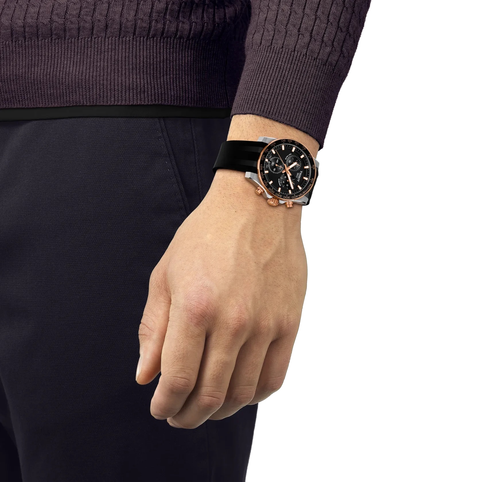 TISSOT Supersport Chronograph Black Dial 42mm Two Tone Rose Gold Stainless Steel Black Rubber Strap T125.417.27.051.00 - 
