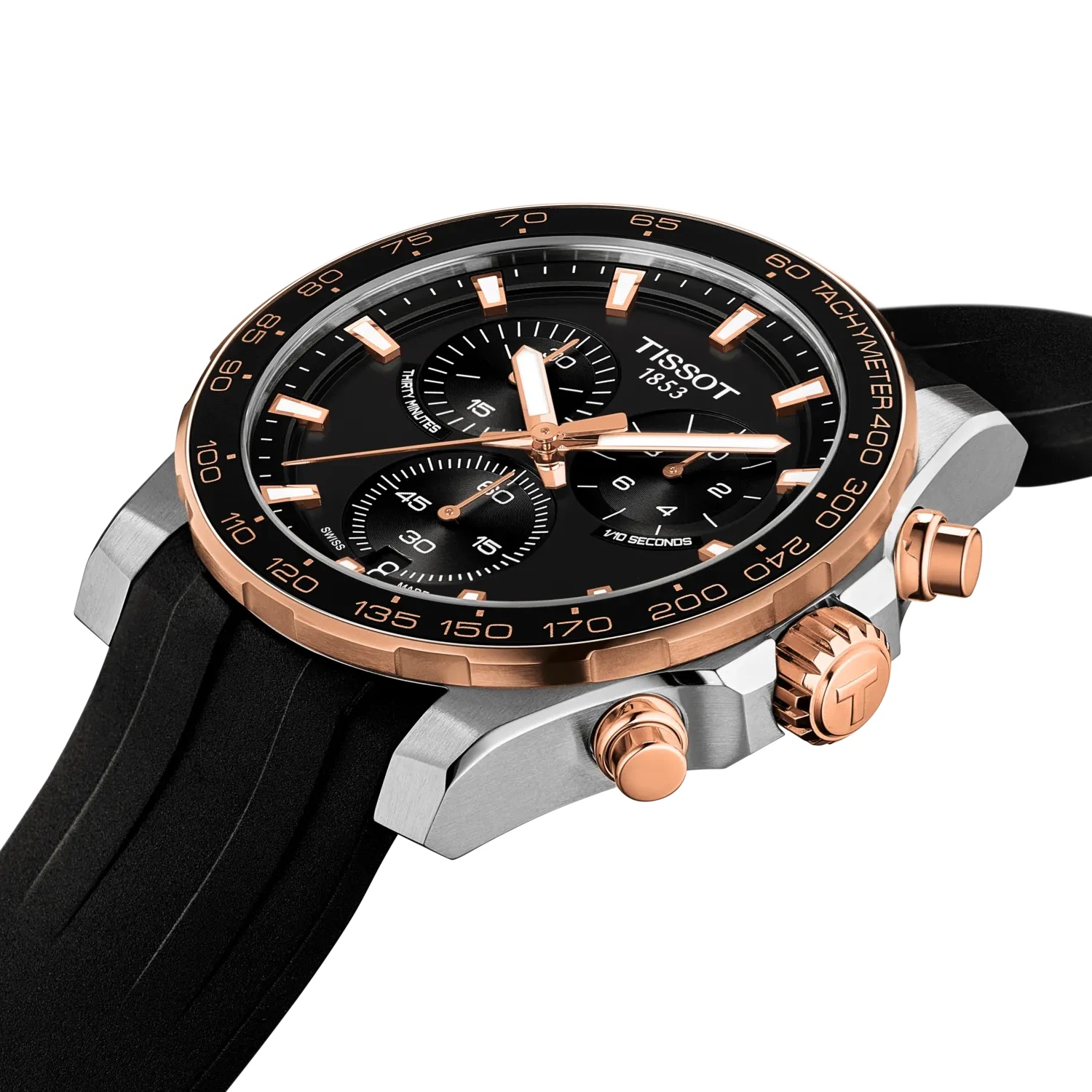 TISSOT Supersport Chronograph Black Dial 42mm Two Tone Rose Gold Stainless Steel Black Rubber Strap T125.417.27.051.00 - 3