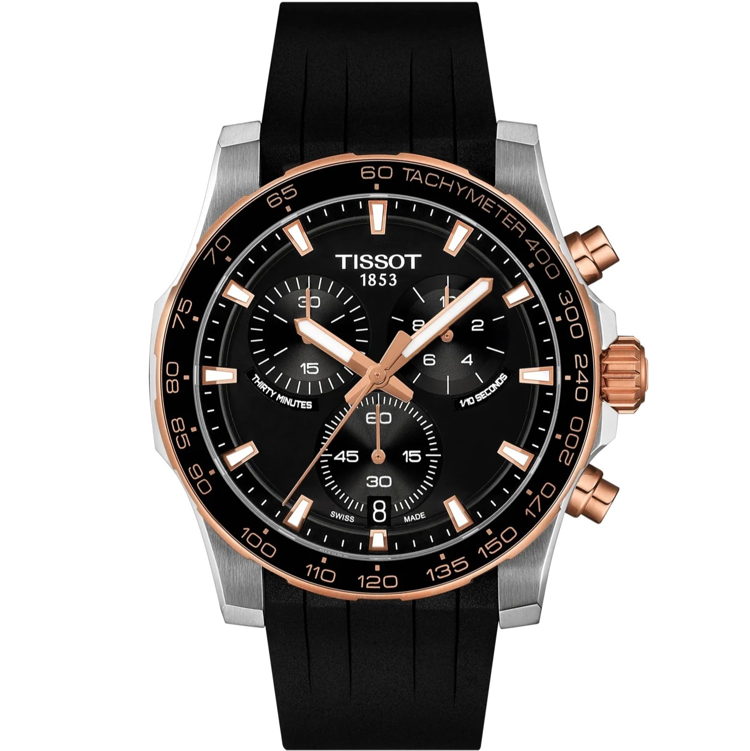 TISSOT Supersport Chronograph Black Dial 42mm Two Tone Rose Gold Stainless Steel Black Rubber Strap T125.417.27.051.00 - 