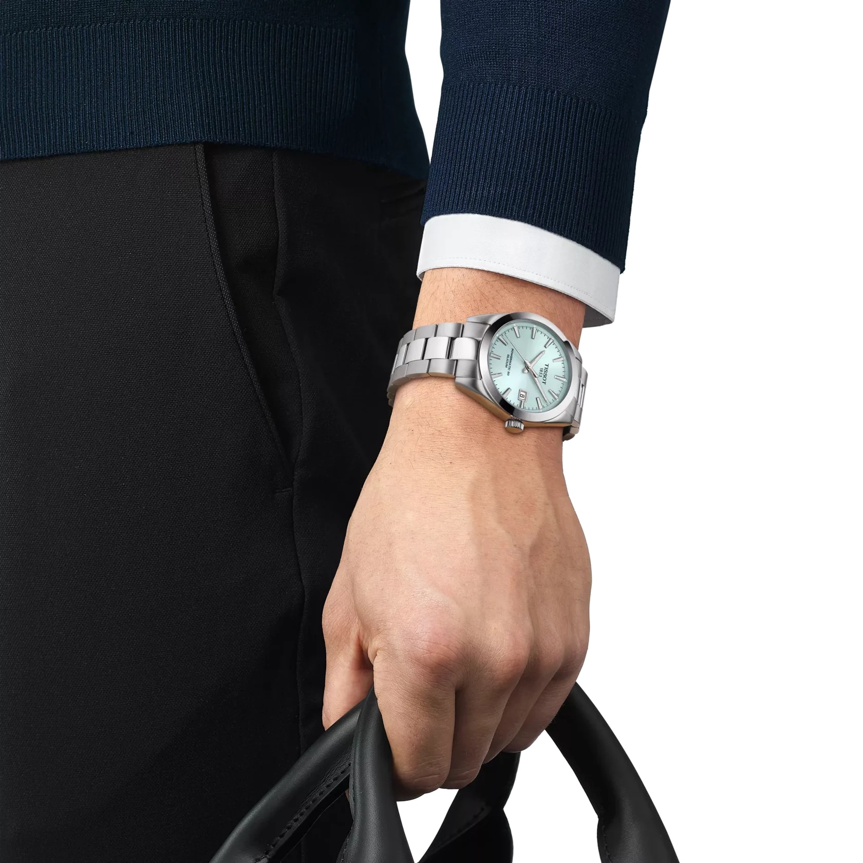 TISSOT Gentleman Powermatic 80 Silicium Ice Blue Dial 40mm Silver Stainless Steel Bracelet T127.407.11.351.00 - 
