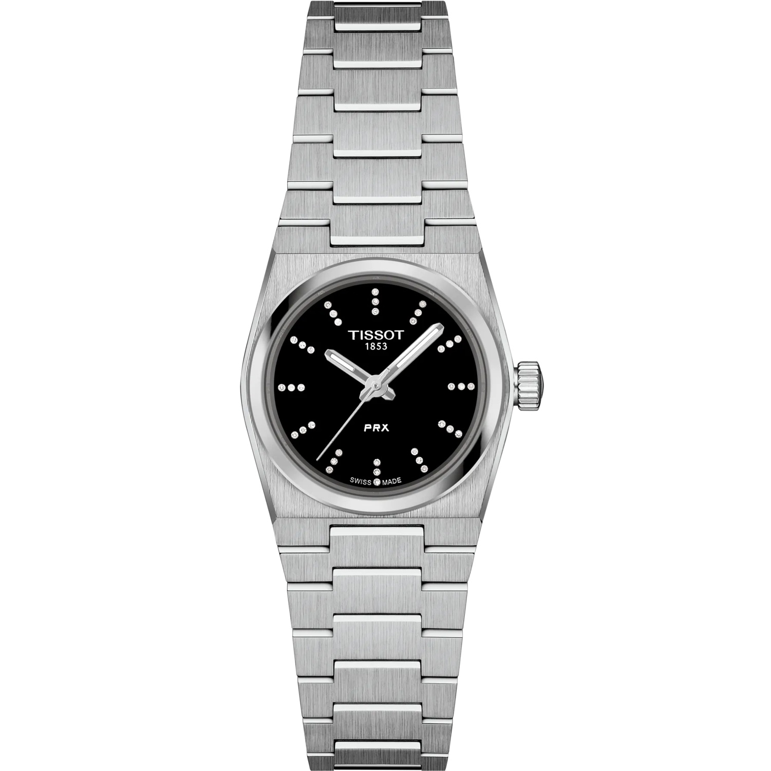 TISSOT PRX 25 Quartz Black Dial With Diamonds 25mm Silver Stainless Steel Bracelet T137.010.11.056.00 - 
