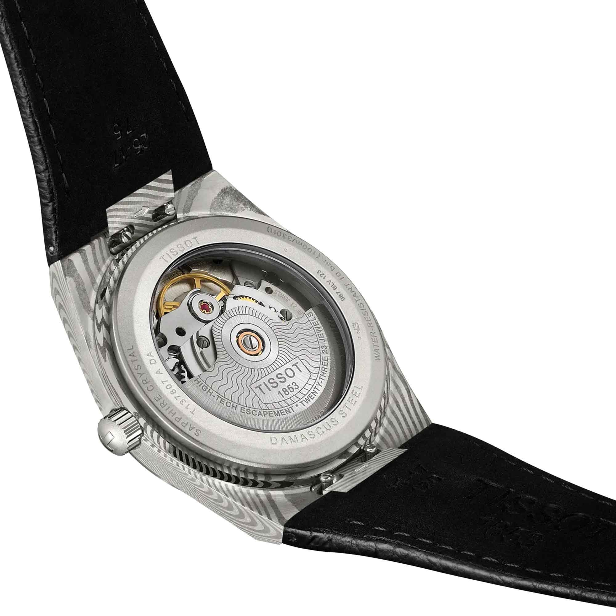 TISSOT PRX 38 Powermatic 80 Grey Dial 38mm Silver Damascus Steel Black Leather Strap T137.807.96.081.00 - 3
