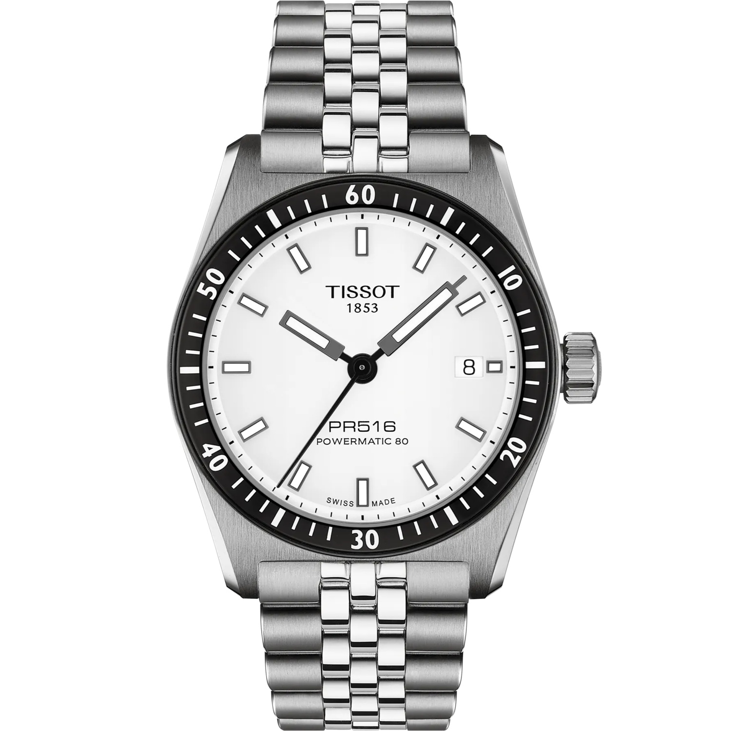 TISSOT PR516 Powermatic 80 White Dial 38mm Silver Stainless Steel Bracelet T149.407.11.031.00 - 