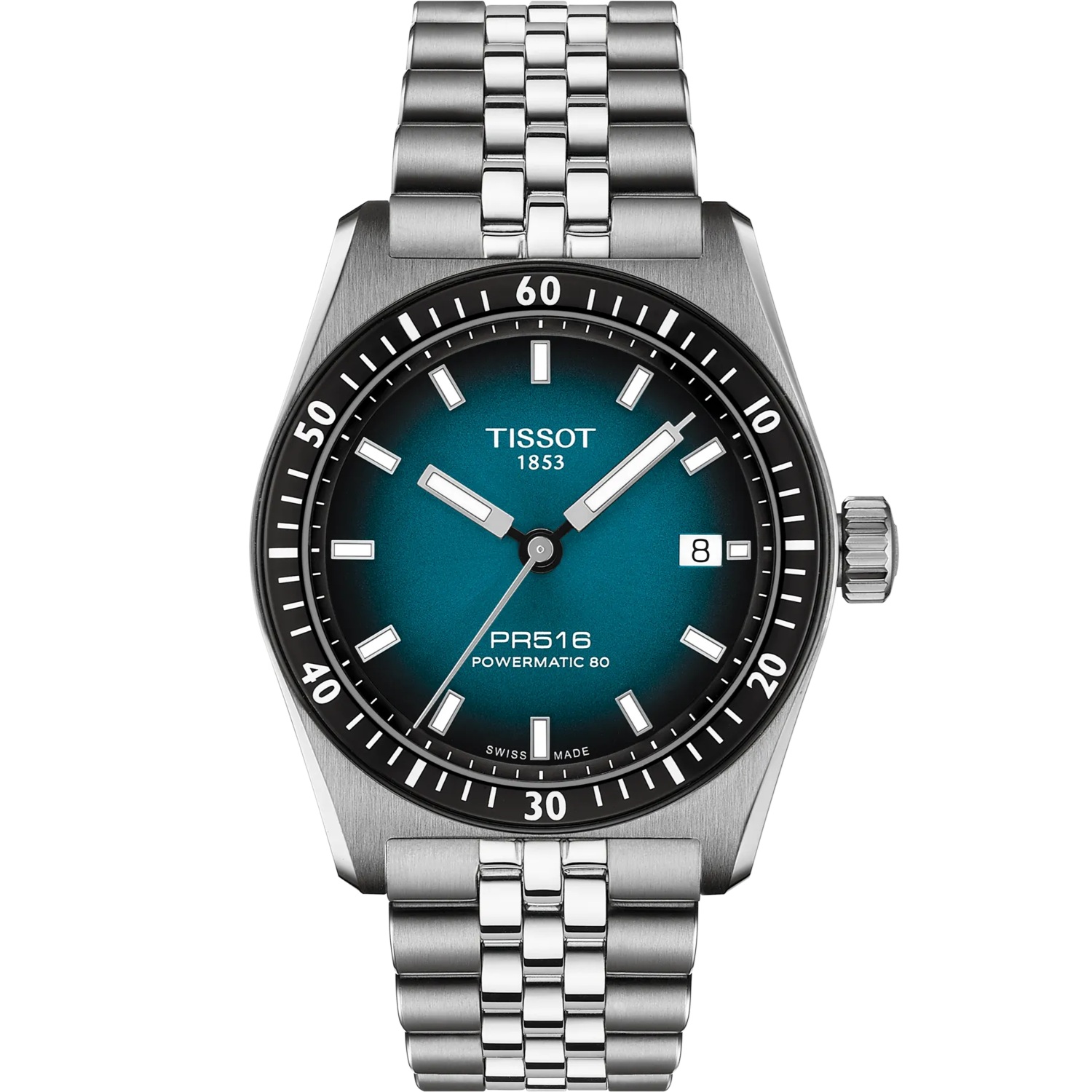TISSOT PR516 Powermatic 80 Graded Blue-Black Dial 38mm Silver Stainless Steel Bracelet T149.407.11.041.00 - 