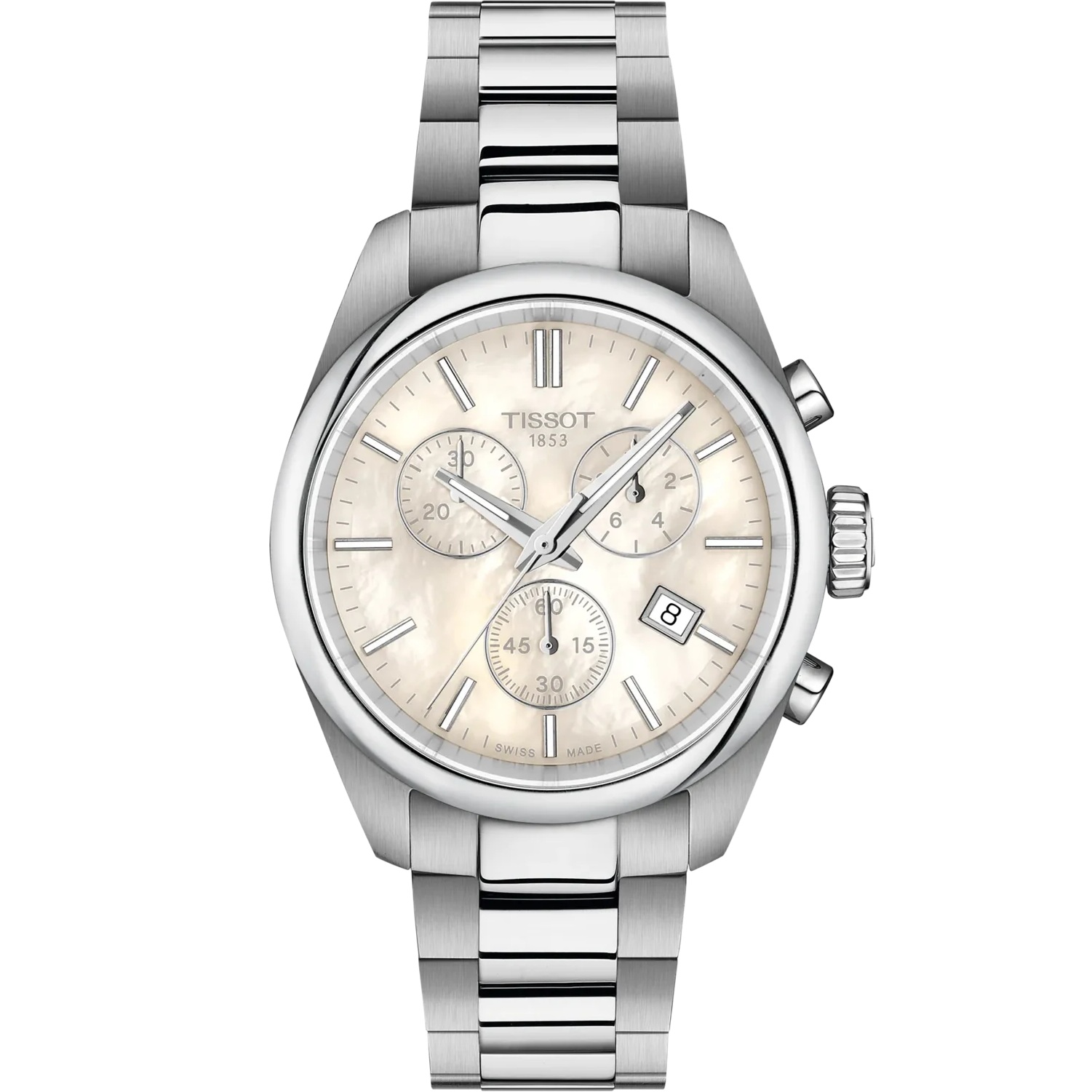 TISSOT PR 100 Chronograph White Pearl Dial 36mm Silver Stainless Steel Bracelet T150.217.11.111.00 - 