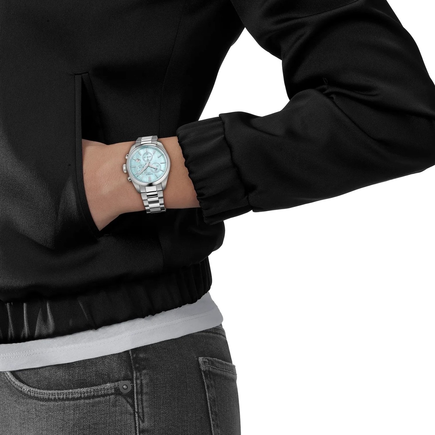 TISSOT PR 100 Chronograph Light Blue Pearl Dial 36mm Silver Stainless Steel Bracelet T150.217.11.131.00 - 