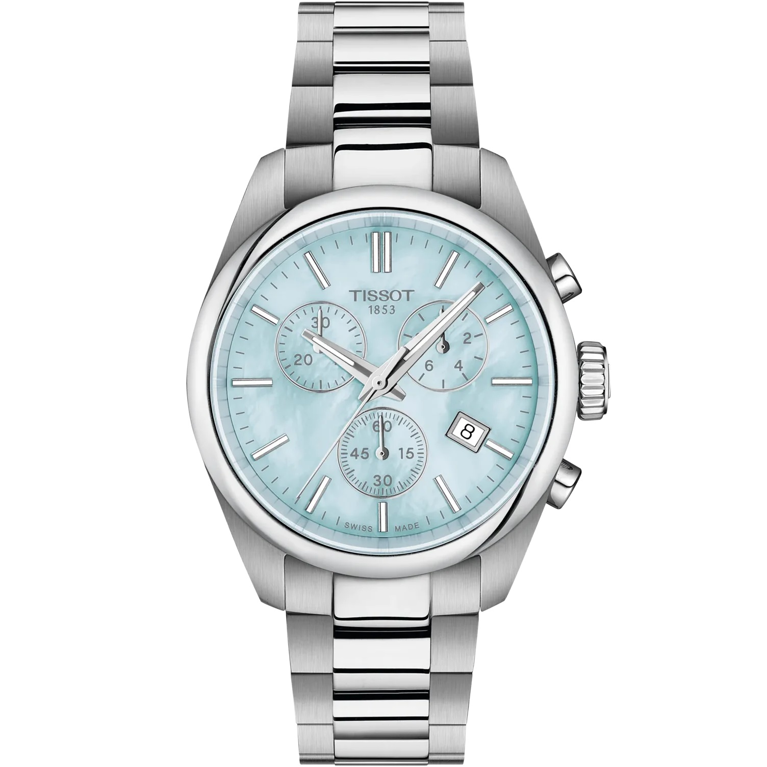 TISSOT PR 100 Chronograph Light Blue Pearl Dial 36mm Silver Stainless Steel Bracelet T150.217.11.131.00 - 
