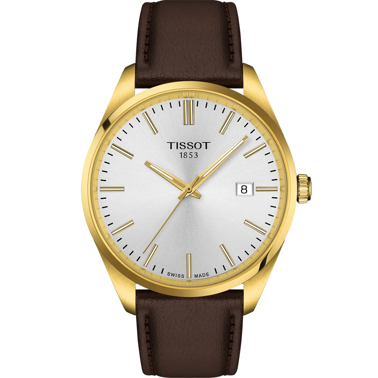 TISSOT PR 100 White Dial 40mm Gold Stainless Steel Brown Leather Strap T150.410.36.391.00 - 