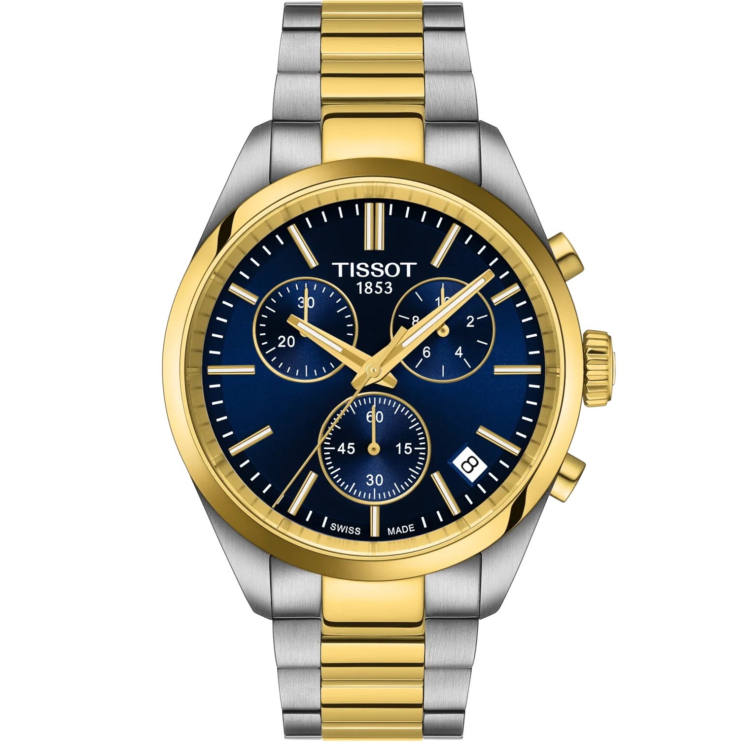 TISSOT PR 100 Chronograph Blue Dial 40mm Two Tone Gold Stainless Steel Bracelet T150.417.22.041.00 - 